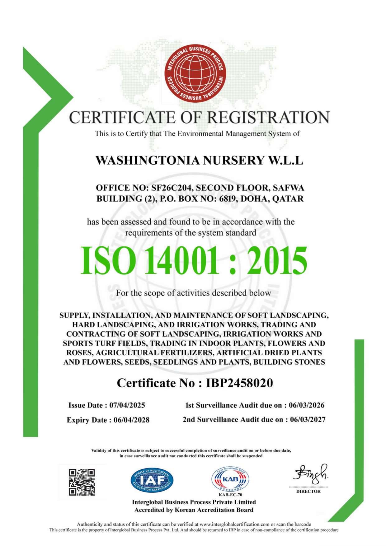 ISO 14001:2015 certificate preview