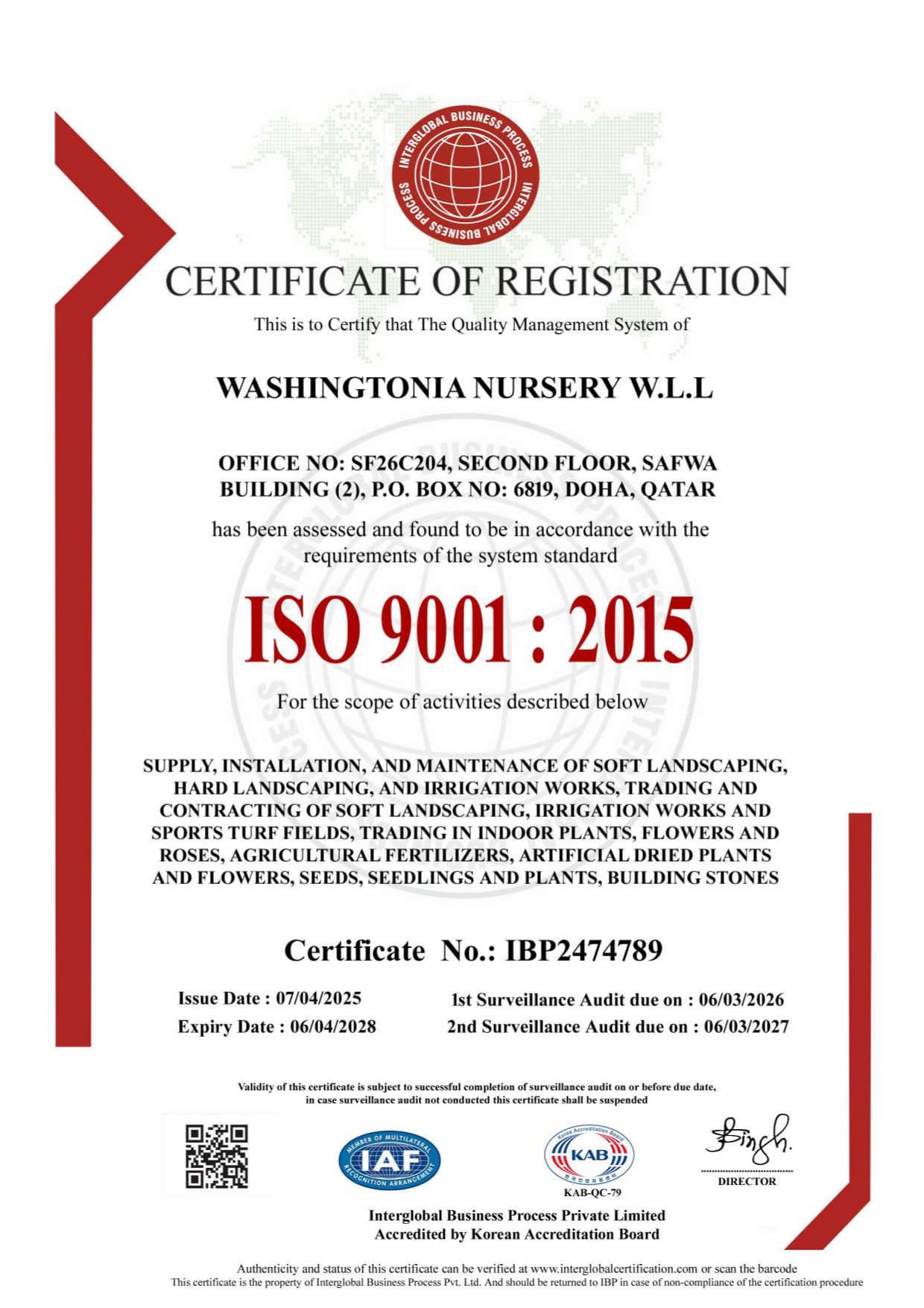 ISO 9001:2015 certificate preview
